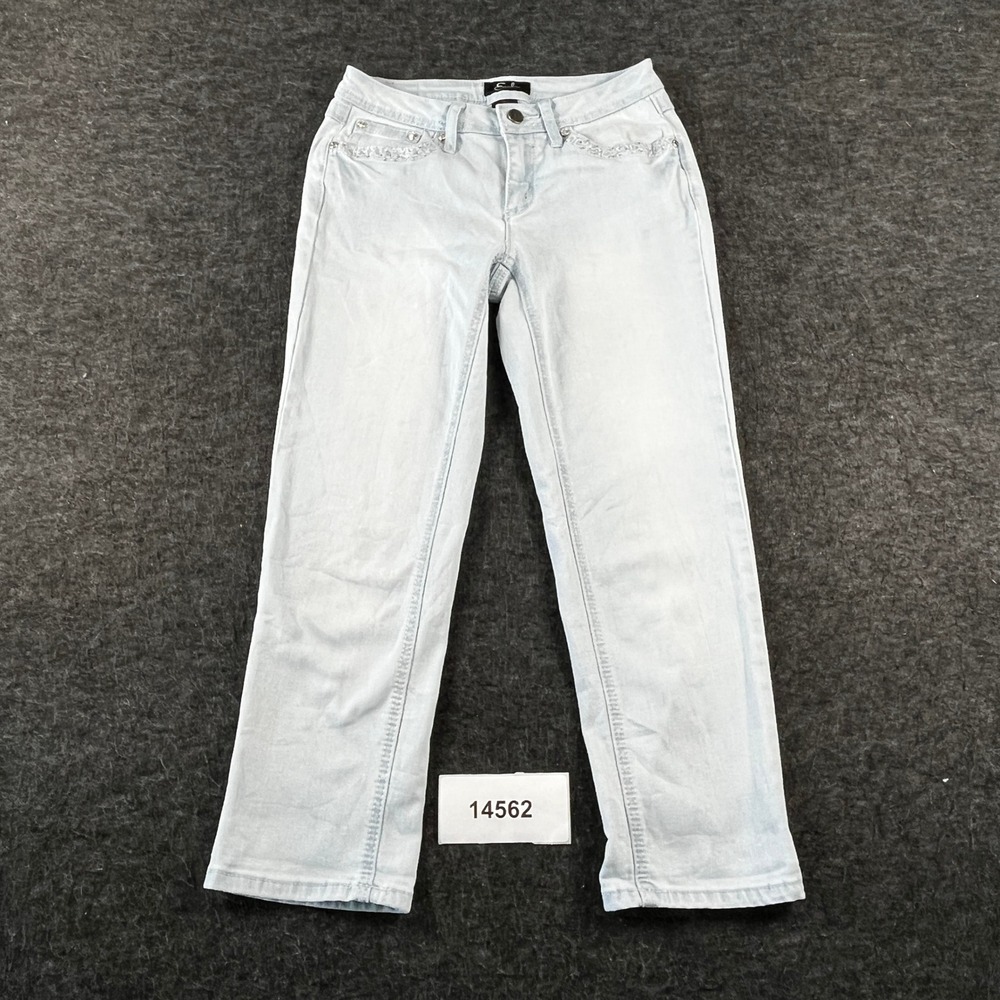 Earl Jeans Rhinestone Womens 2 Blue Denim Cotton Stretch 5 Pockets Straight Leg